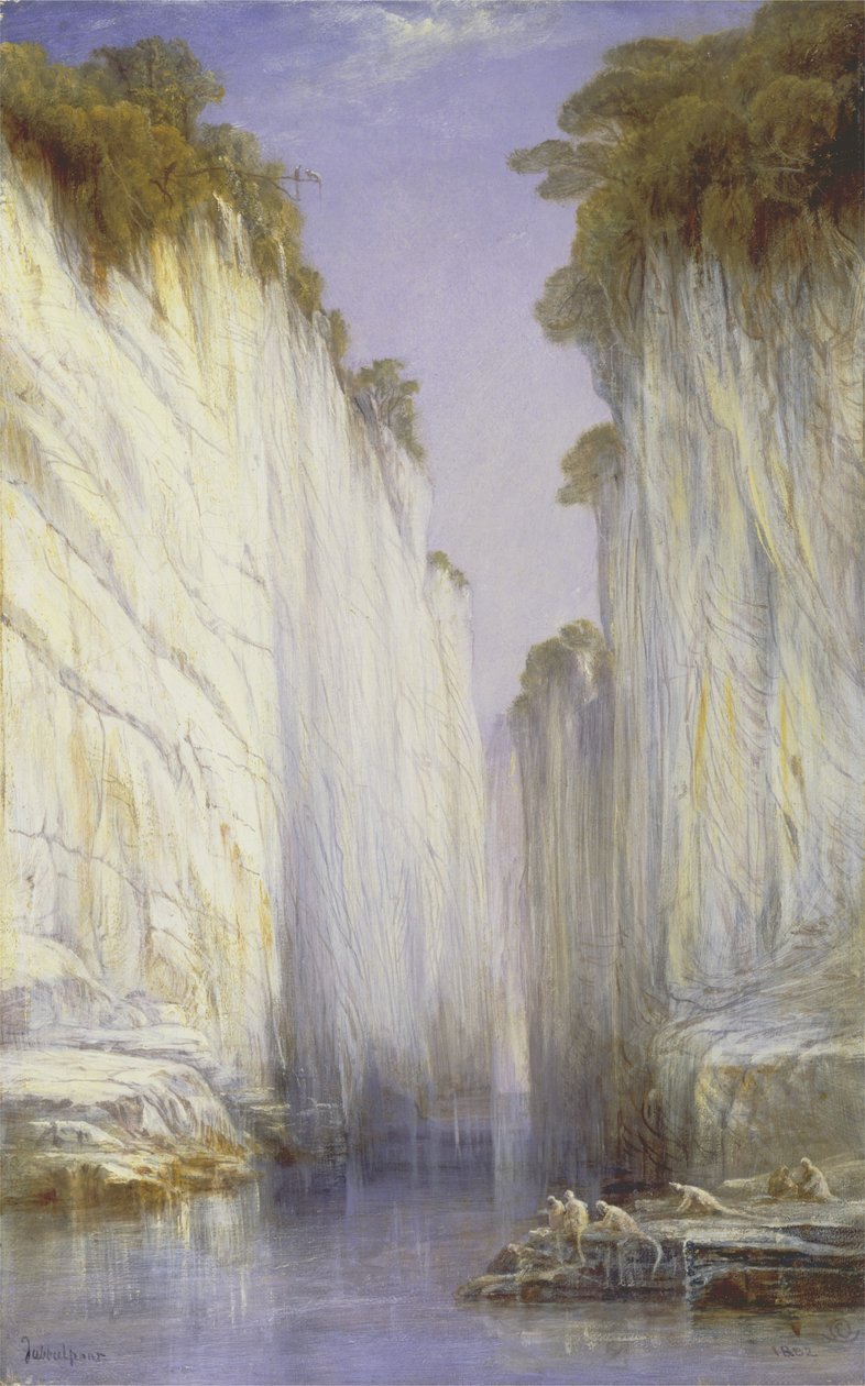 The Marble Rocks - Nerbudda Jubbolpore (olja på duk) av Edward Lear