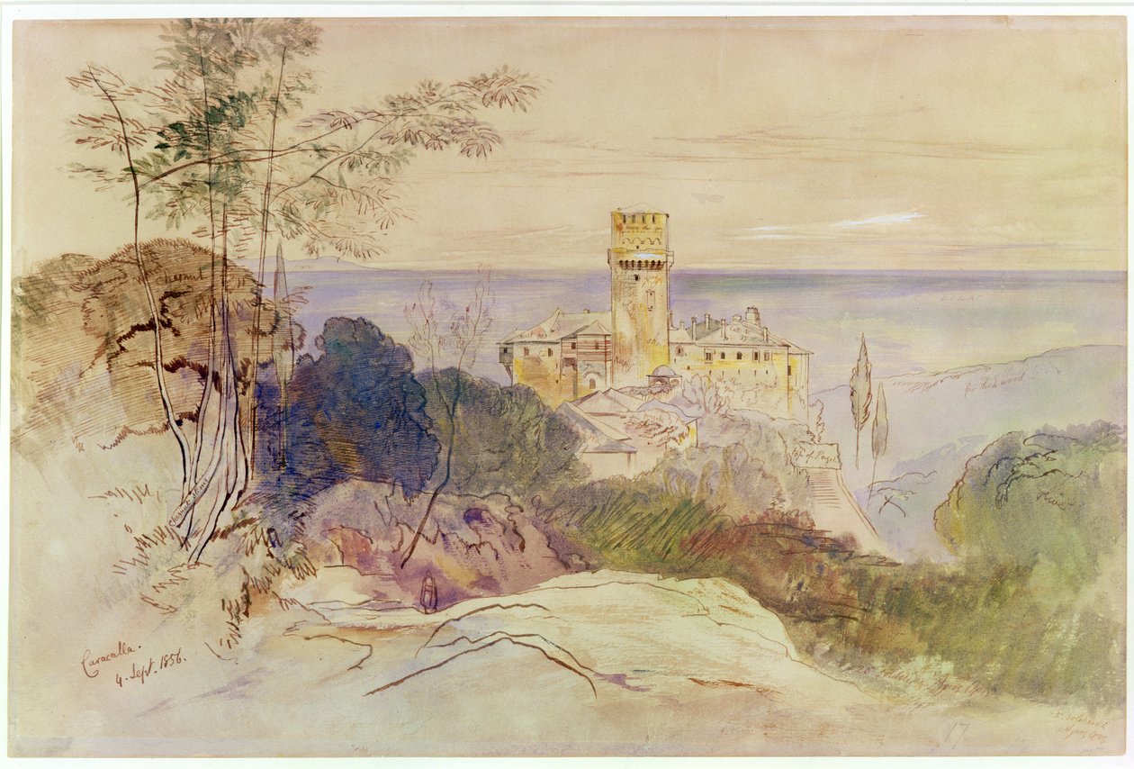 The Monastery of Caracalla, 1856 (penna & bläck & wc på papper) av Edward Lear