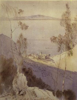 Esphigmenou-klostret (akvarell) av Edward Lear