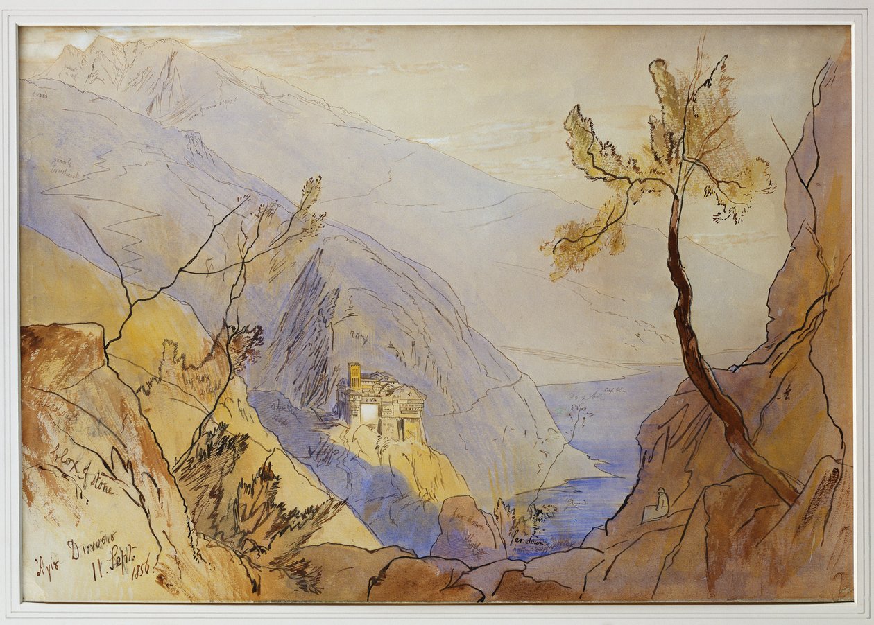 Klostret St. Dionysius, berget Athos, 11 september 1856 av Edward Lear
