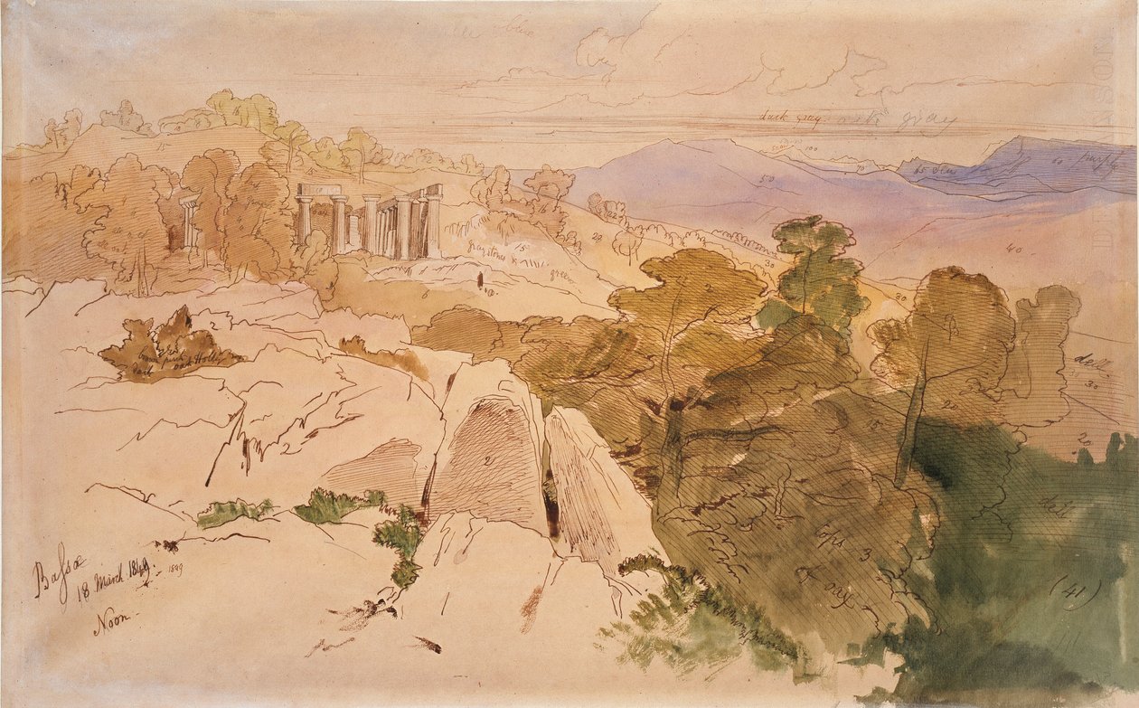Apollontemplet i Bassae, Grekland, 1849 av Edward Lear