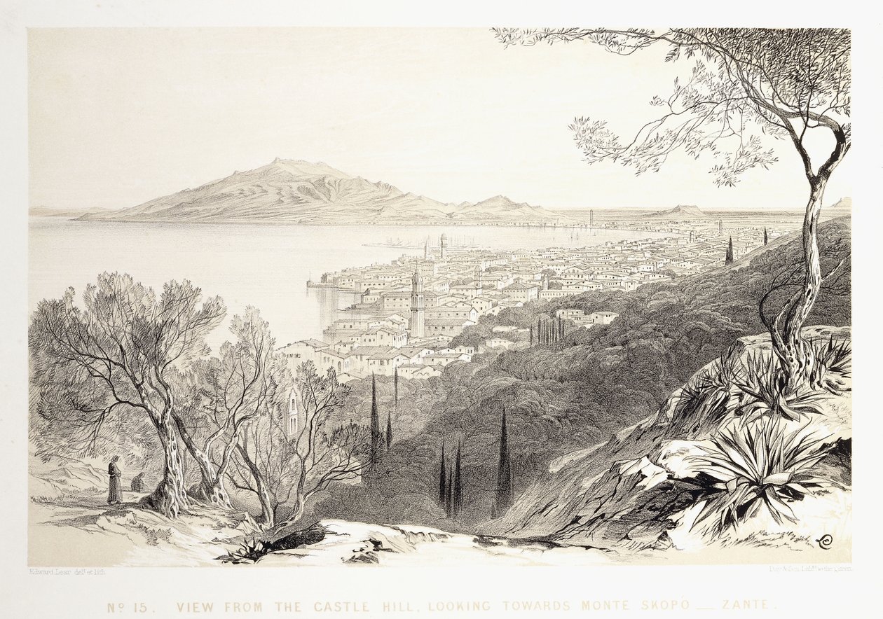 Utsikt från slottskullen, blick mot Monte Skopo, Zante, 1863 av Edward Lear
