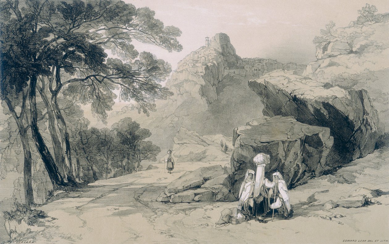 Utsikt i Rom och dess omgivningar: Cervara i distriktet Subiaco av Edward Lear