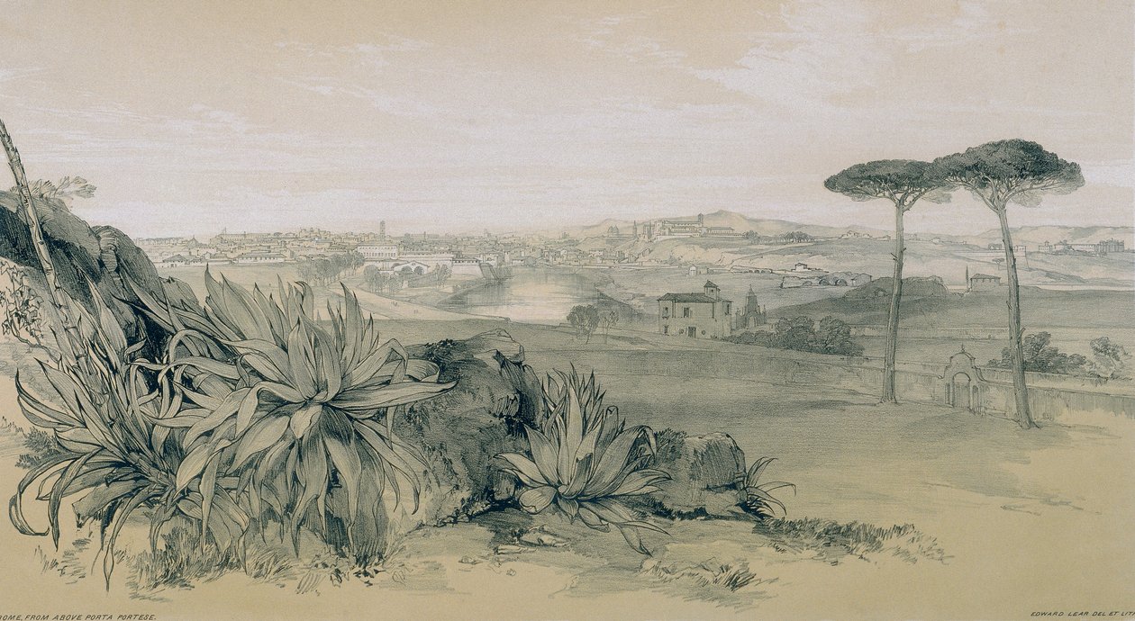 Utsikt i Rom och dess omgivningar: Rom från en villa ovanför Porta Portese av Edward Lear