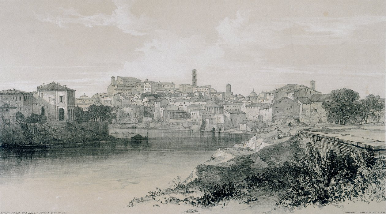 Utsikt i Rom och dess omgivningar: Rom från via Porta San Paolo av Edward Lear