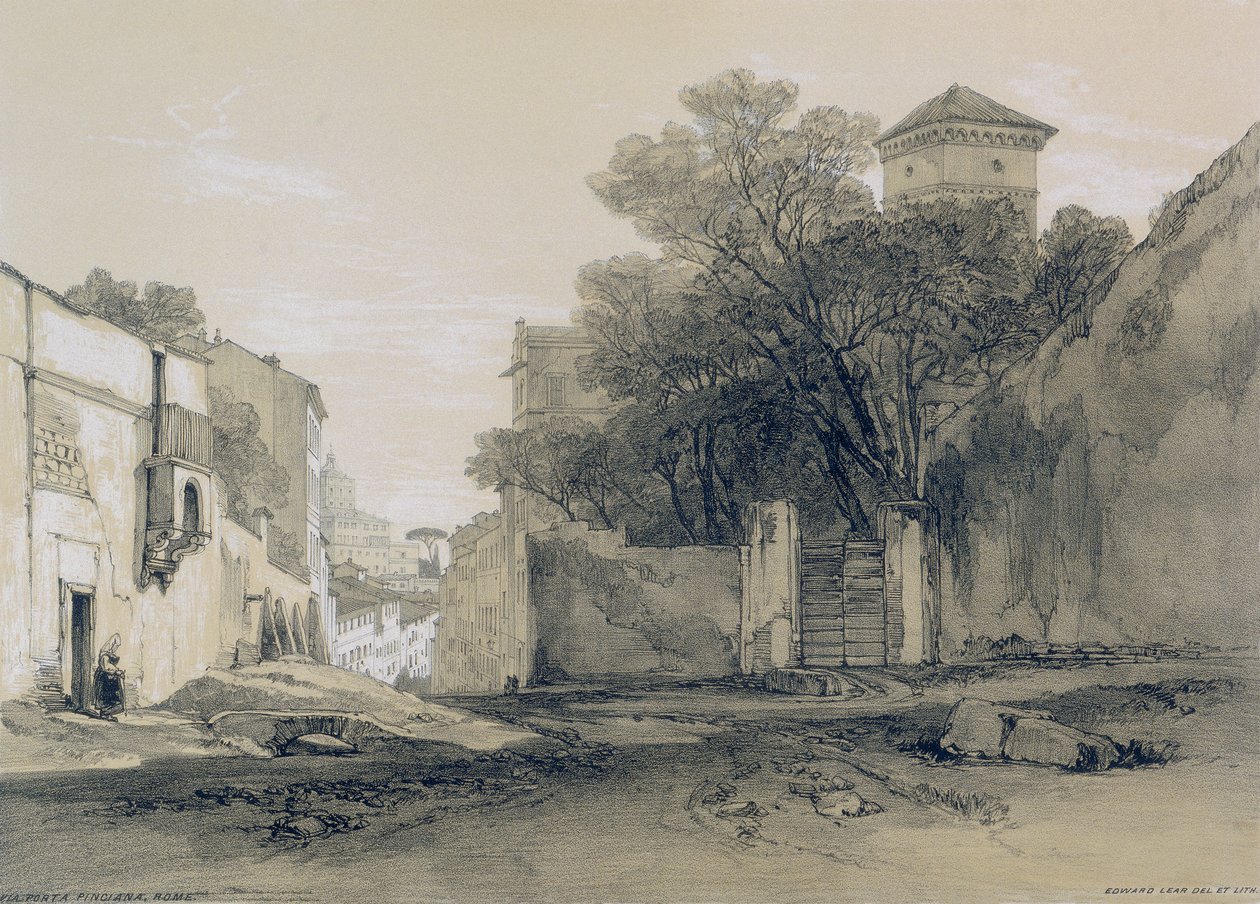 Utsikter i Rom och dess omgivningar: Via Porta Pinciana i Rom av Edward Lear