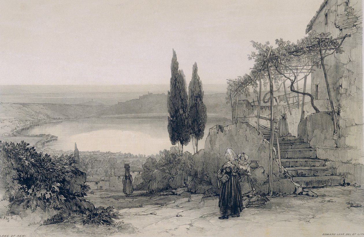 Utsikt i Rom och dess omgivningar: Nemisjön av Edward Lear