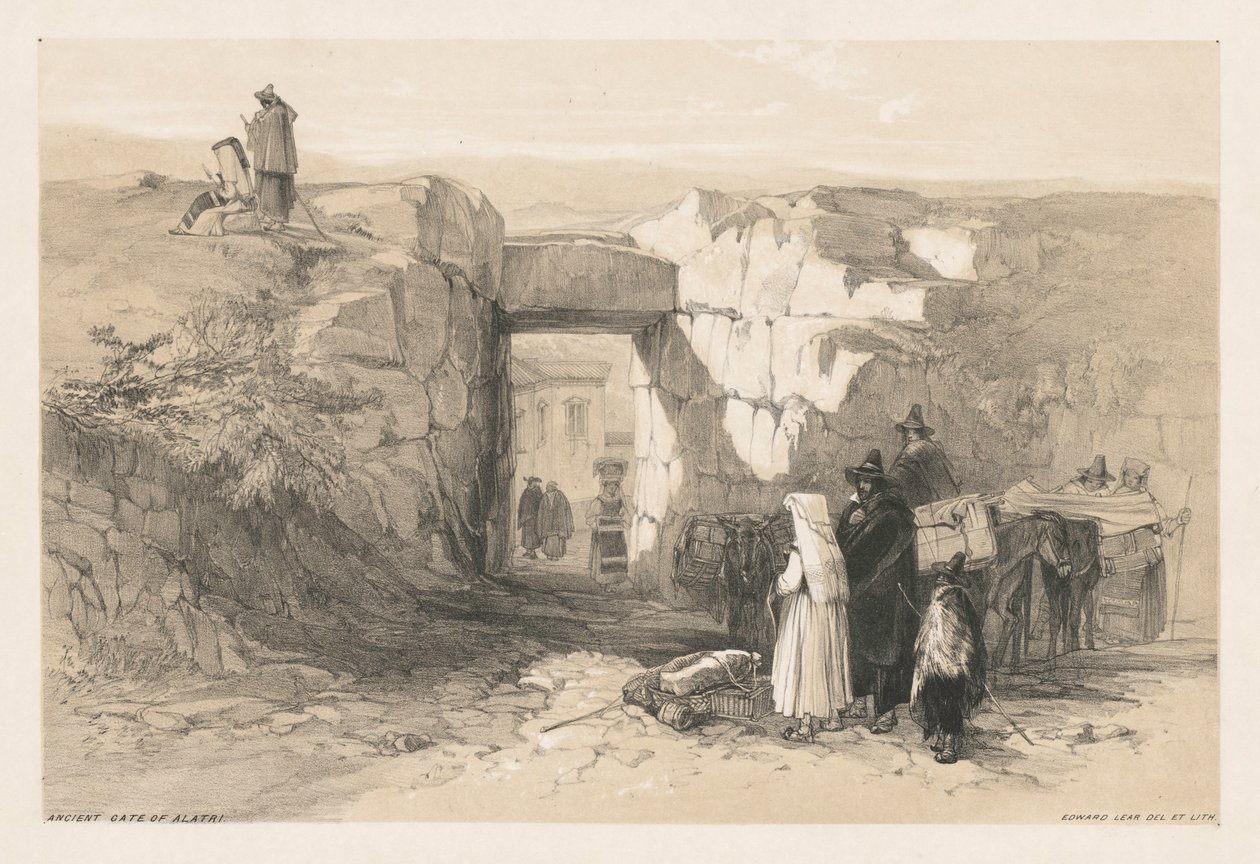Utsikt över Rom och dess omgivningar: Ancient Gate of Alatri, 1841. av Edward Lear