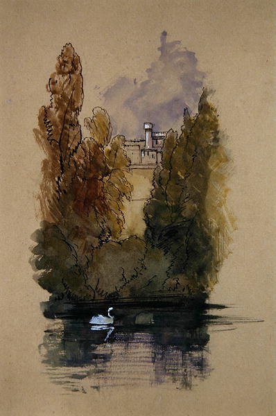 Warwick Castle (penna och bläck, akvarell och kroppsfärg på papper) av Edward Lear