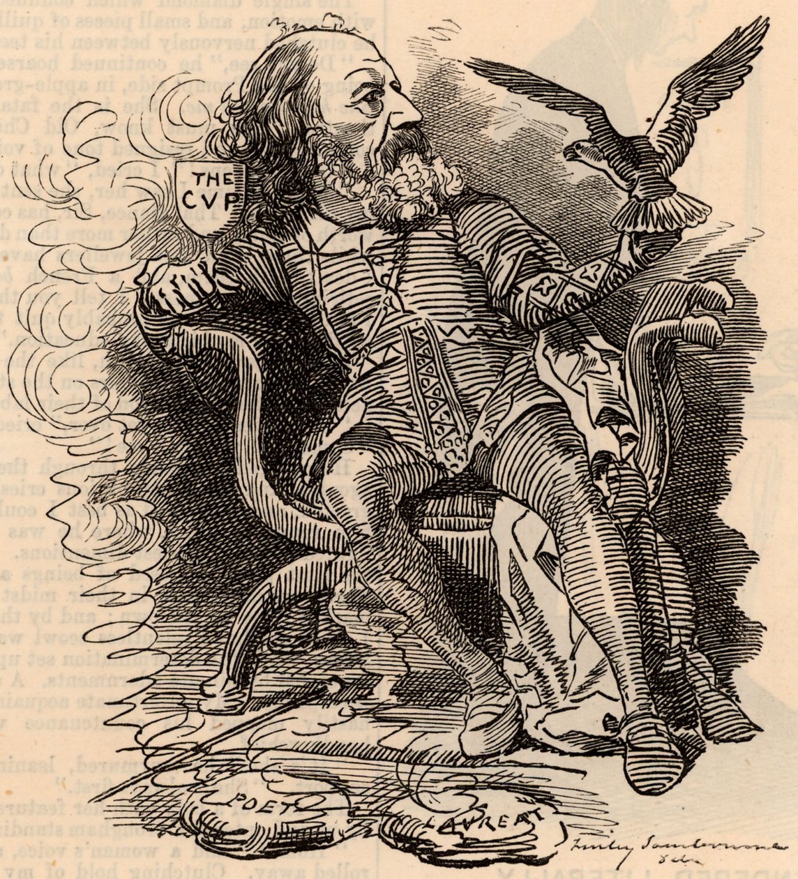 Tecknad film av Alfred Tennyson (1809-1893) engelsk poet av Edward Linley Sambourne
