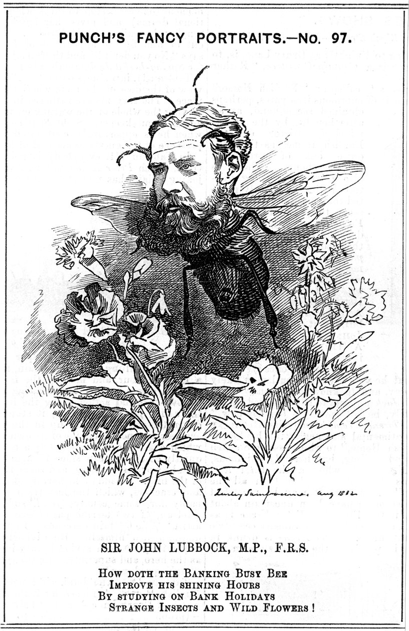John Lubbock, förste baron Avebury, engelsk bankir, arkeolog, naturforskare och politiker, 1882 av Edward Linley Sambourne