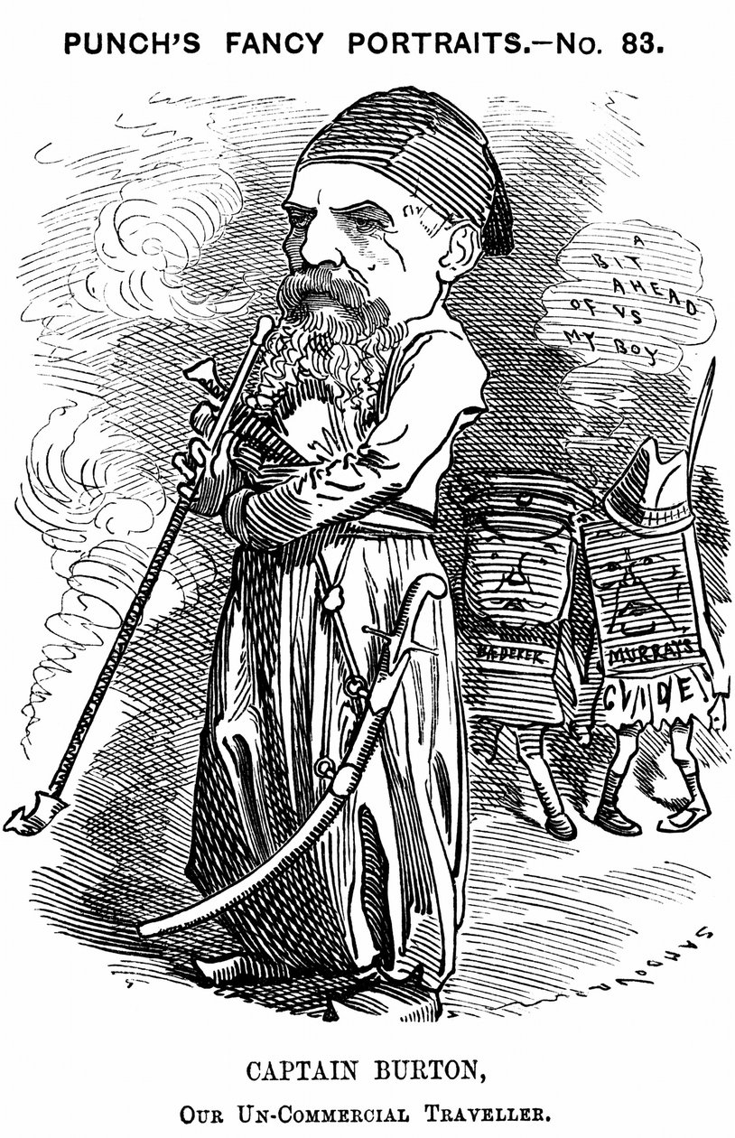Richard Francis Burton (1821-1890) engelsk orientalist och upptäcktsresande. Tecknad av Edward Linley Sambourne för Punch, London av Edward Linley Sambourne