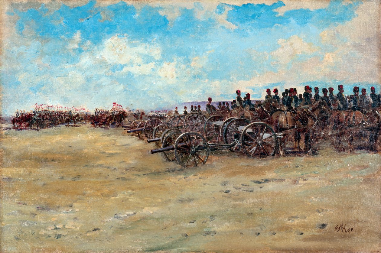 Royal Horse Artillery and Lancers väntar på att dra iväg, 1898 av Edward Matthew Hale