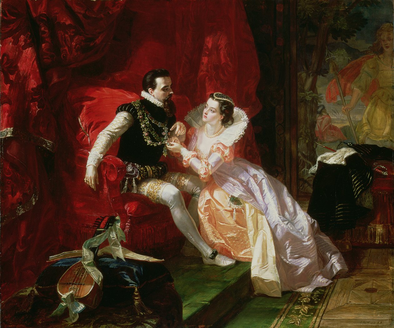 Leicester och Amy Robsart i Cumnor Hall, 1866 av Edward Matthew Ward