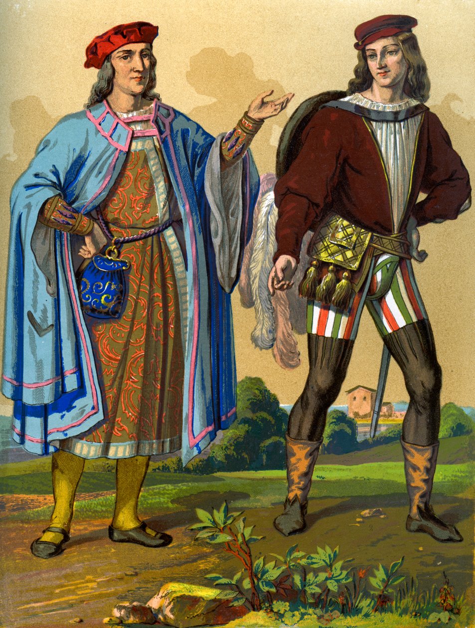 En engelsk hovman från 1450 och en engelsk gentleman från 1500 1849. av Edward May