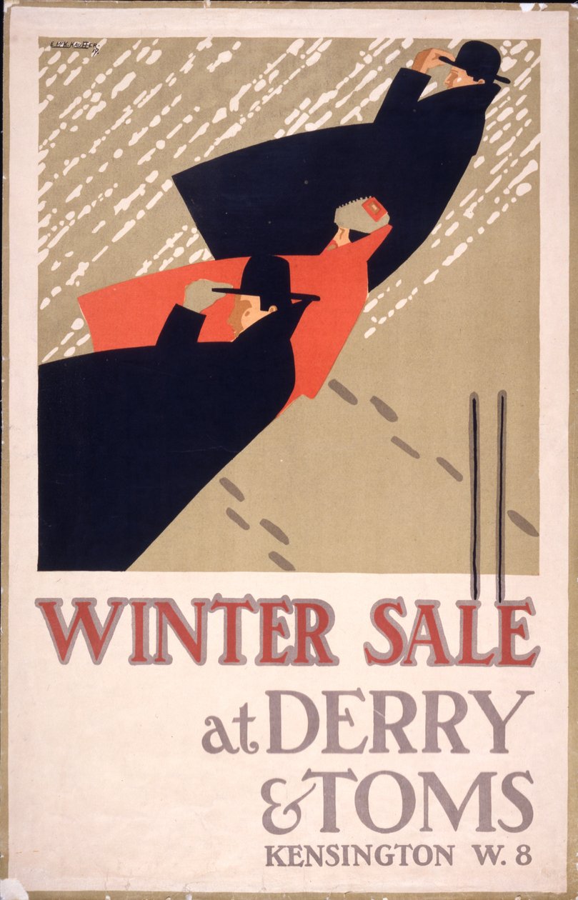 Annons för en vinterrea hos "Derry  Toms av Edward McKnight Kauffer