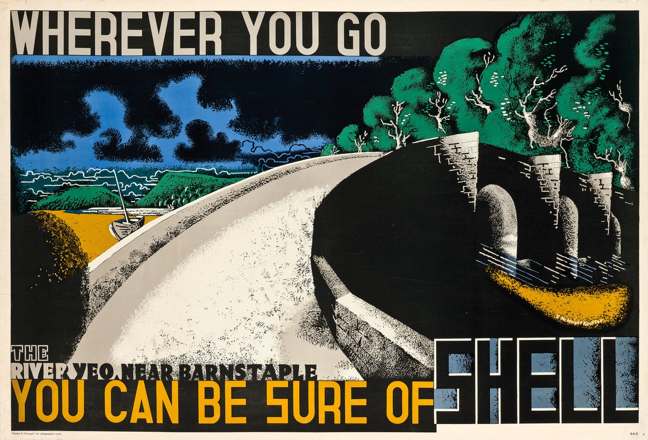 Vart du än går kan du vara säker på Shell, ca 1936 (färglitografi) av Edward McKnight Kauffer