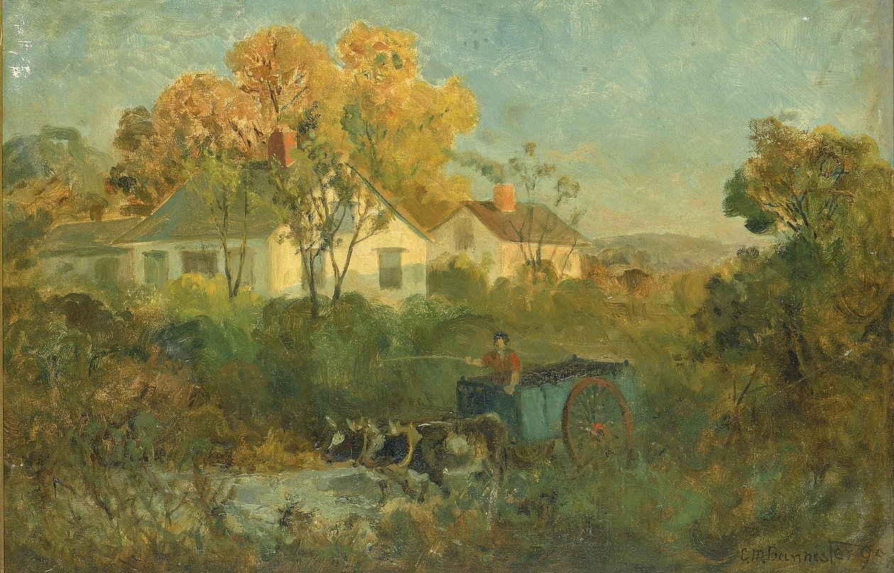 The Drinking Pool (man i vagn med oxar vid poolen) av Edward Mitchell Bannister