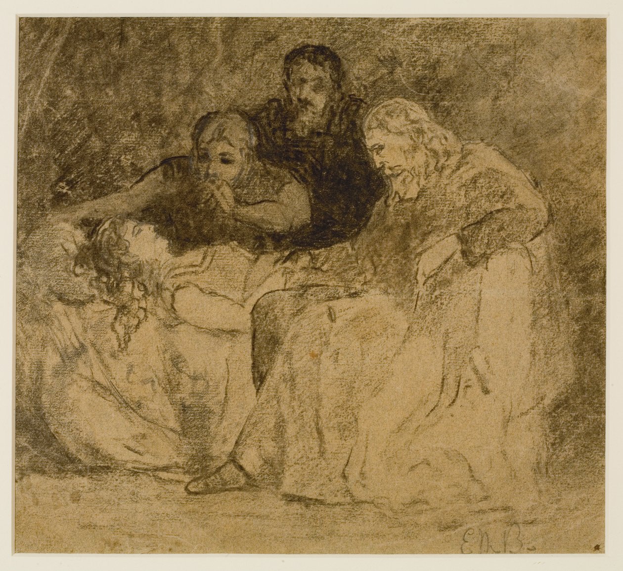 Tre figurer, kvinnor i sängen (#66), c 1880-talet (grafit på papper) av Edward Mitchell Bannister