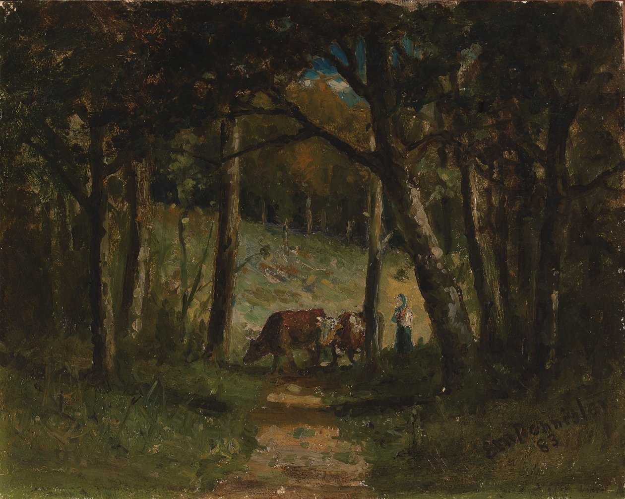 Utan titel (kor på stig i skog) av Edward Mitchell Bannister