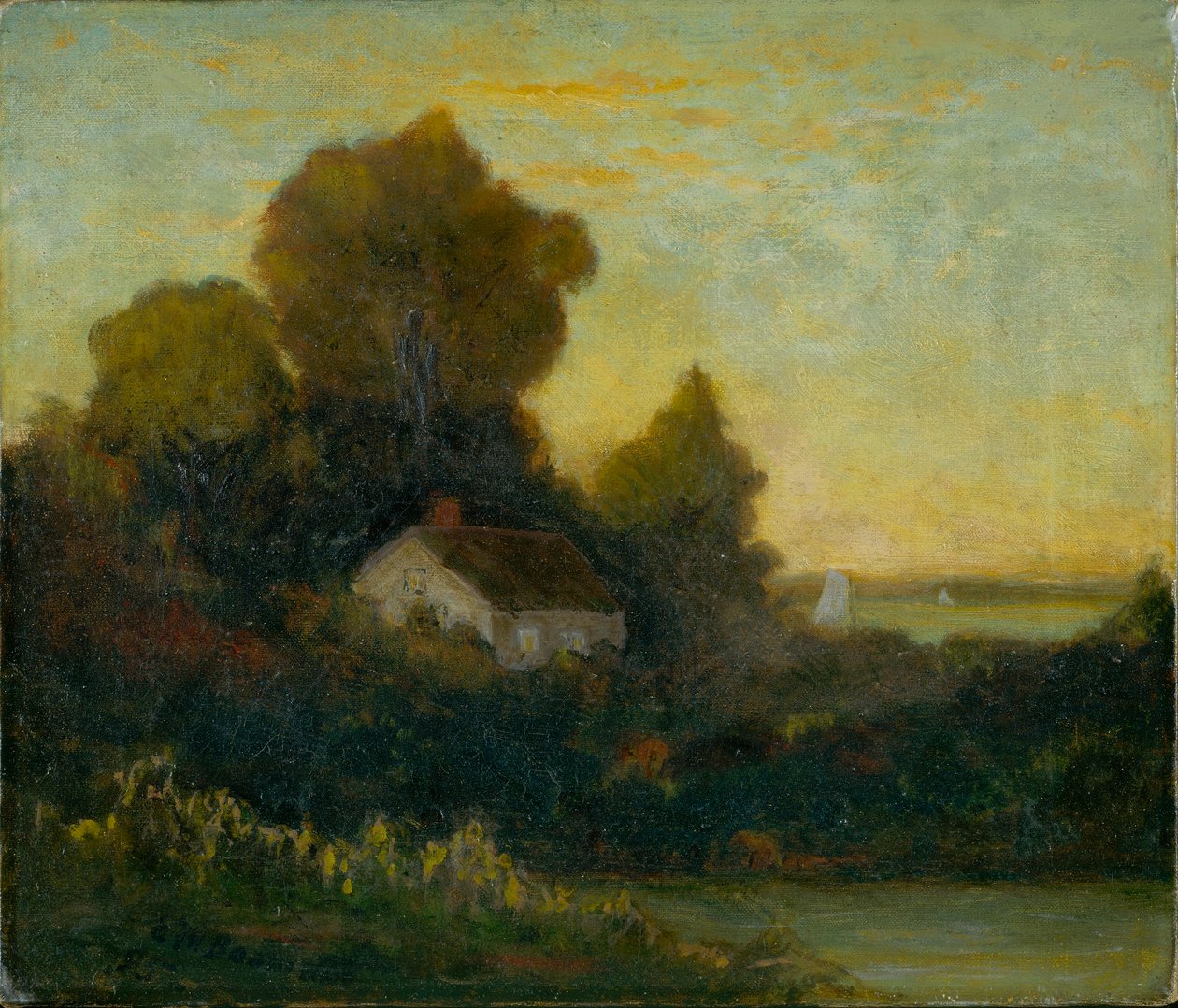 Utan titel (hus i skog nära sjö) av Edward Mitchell Bannister