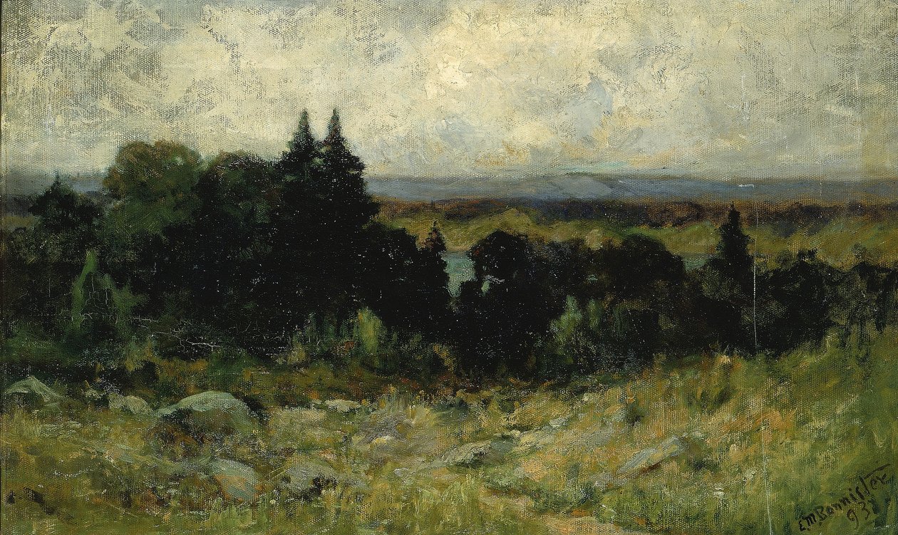 Utan titel (landskap, fält med stenar och träd) av Edward Mitchell Bannister