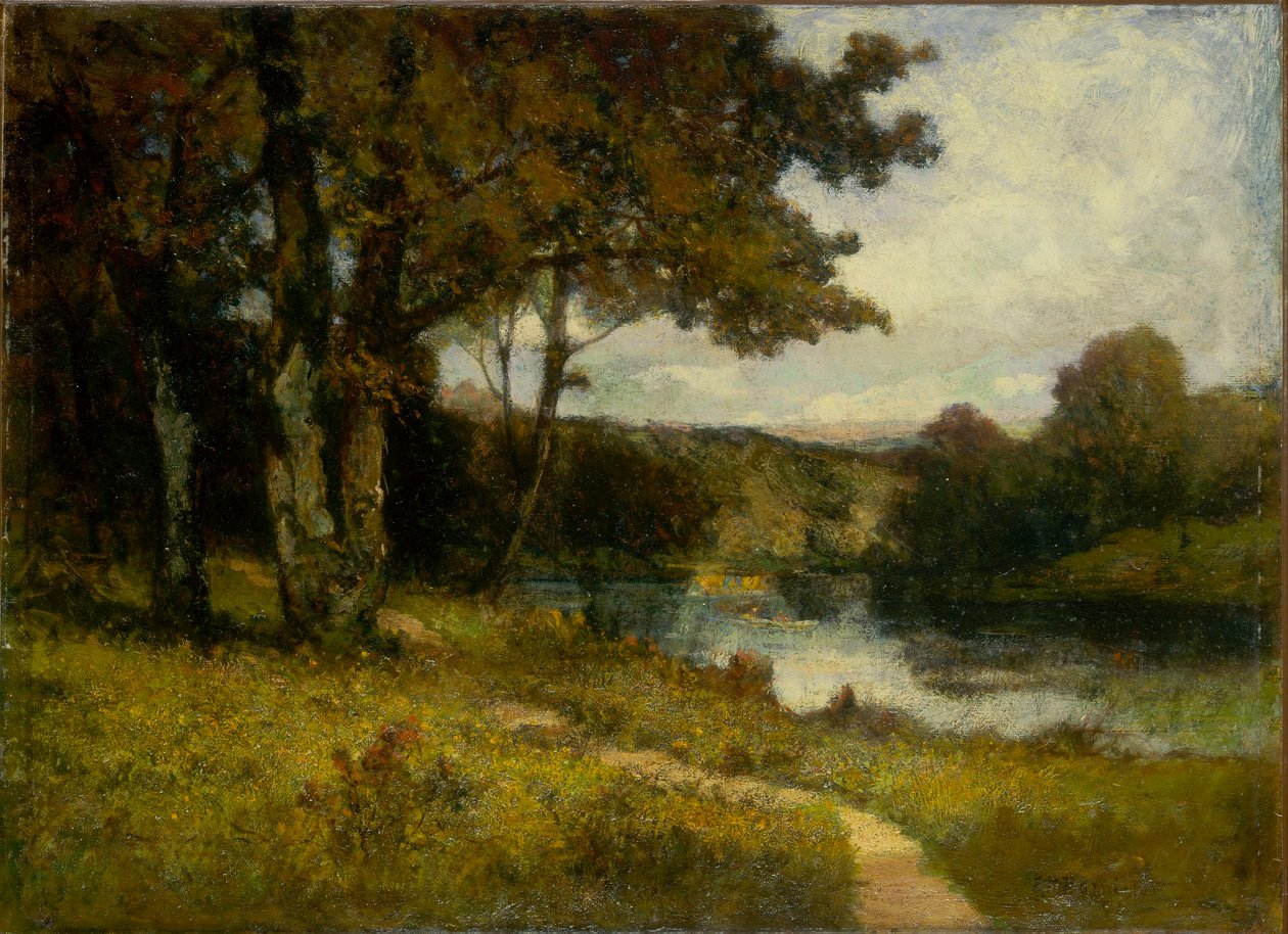 Utan titel (landskap, träd nära flod) av Edward Mitchell Bannister
