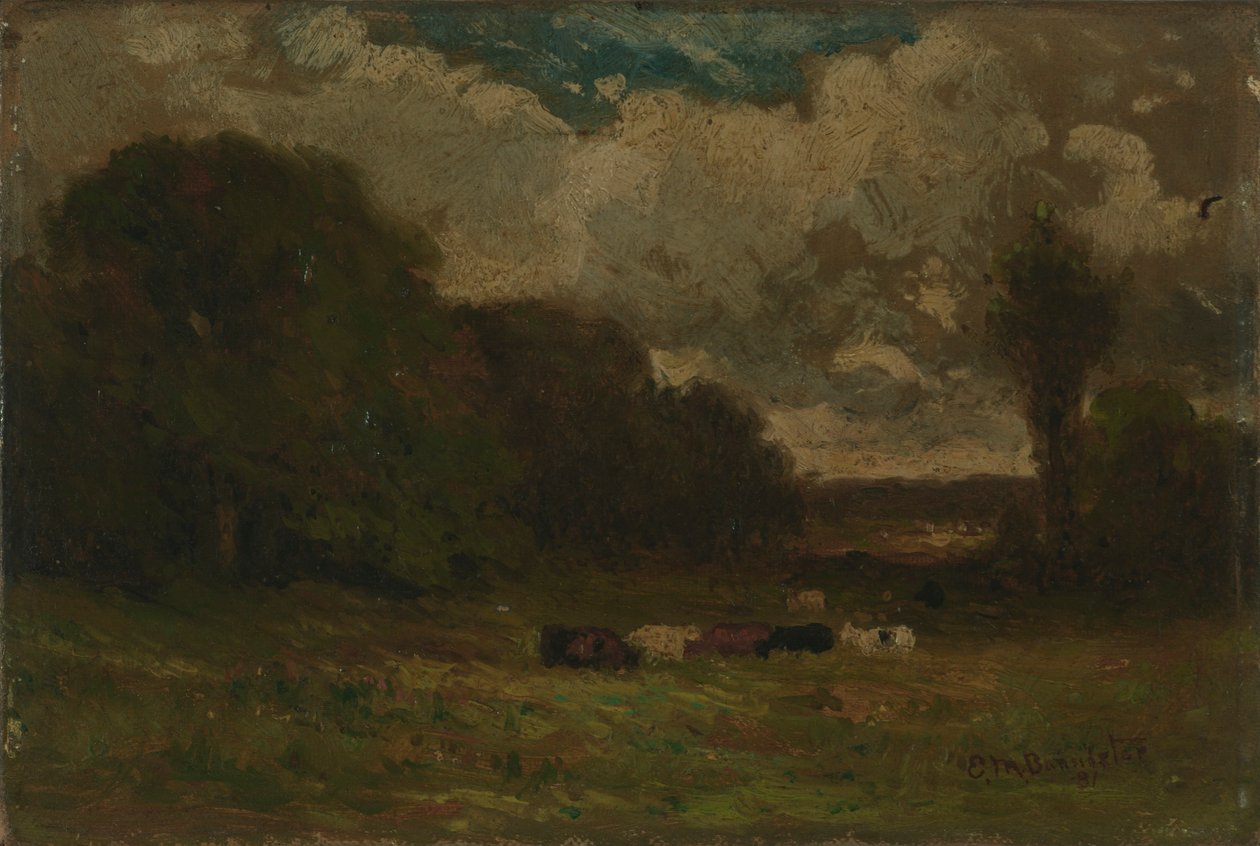 Utan titel (landskap med kor och träd) av Edward Mitchell Bannister