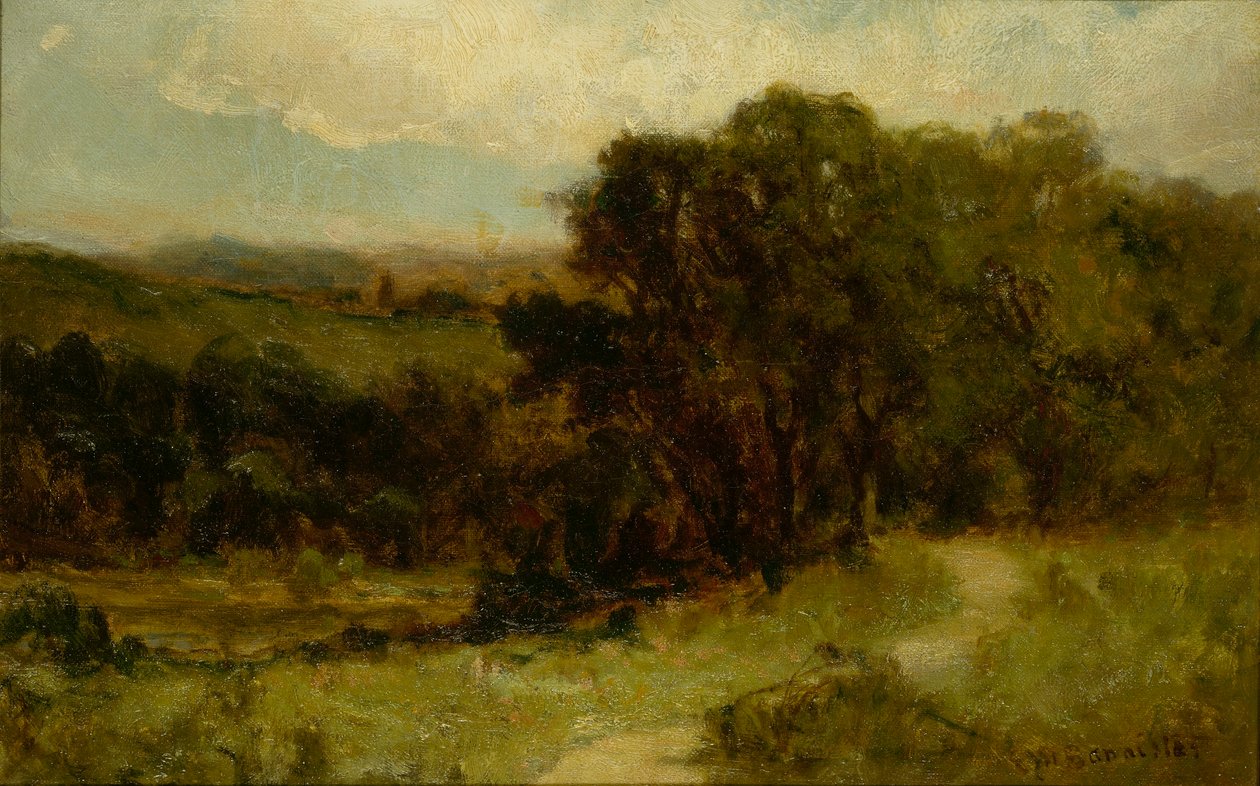 Utan titel (landskap med väg nära bäck och träd) av Edward Mitchell Bannister