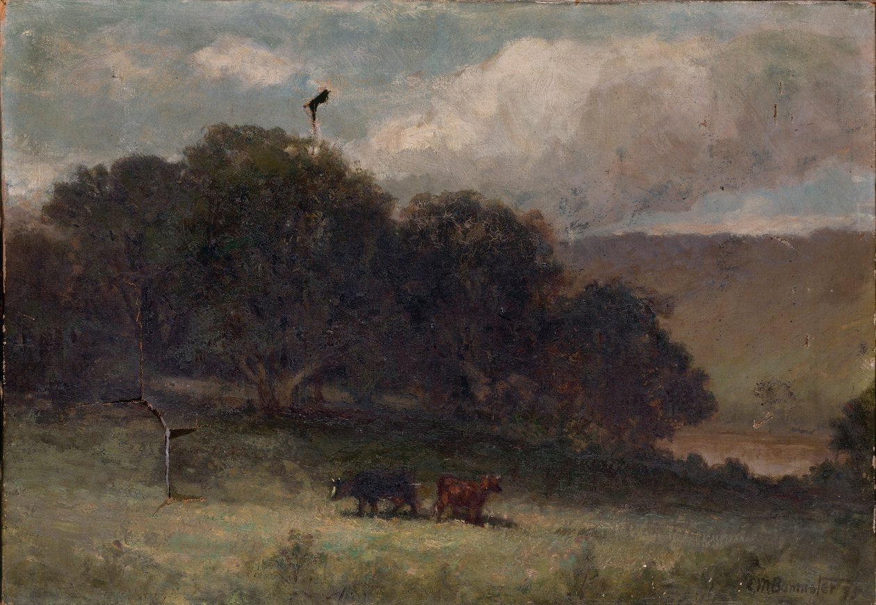 Utan titel (landskap med träd och två kor på en äng) av Edward Mitchell Bannister