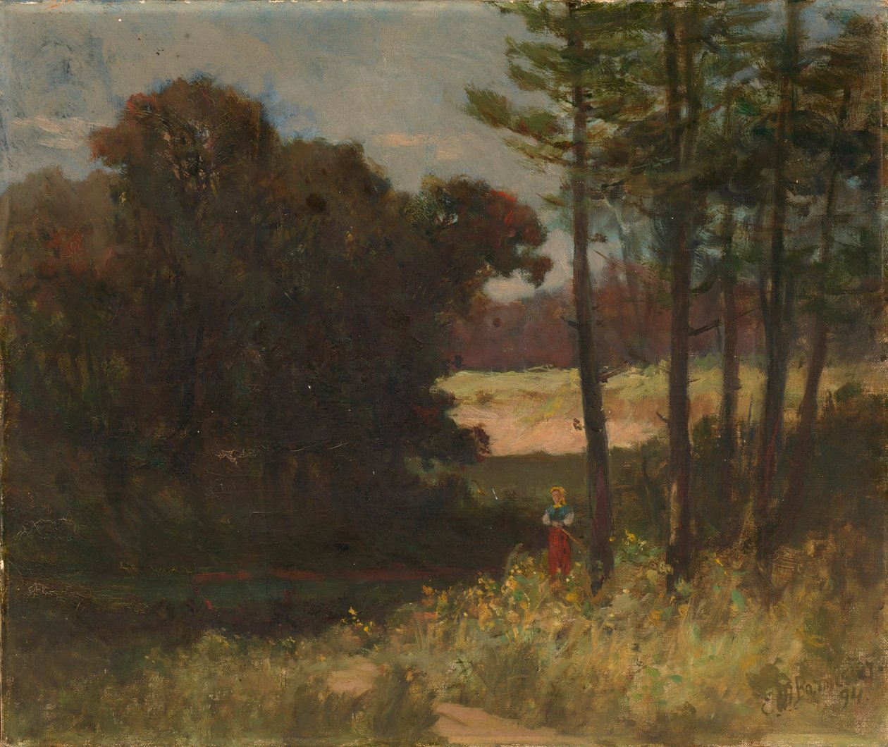 Utan titel (landskap med träd och kvinna) av Edward Mitchell Bannister