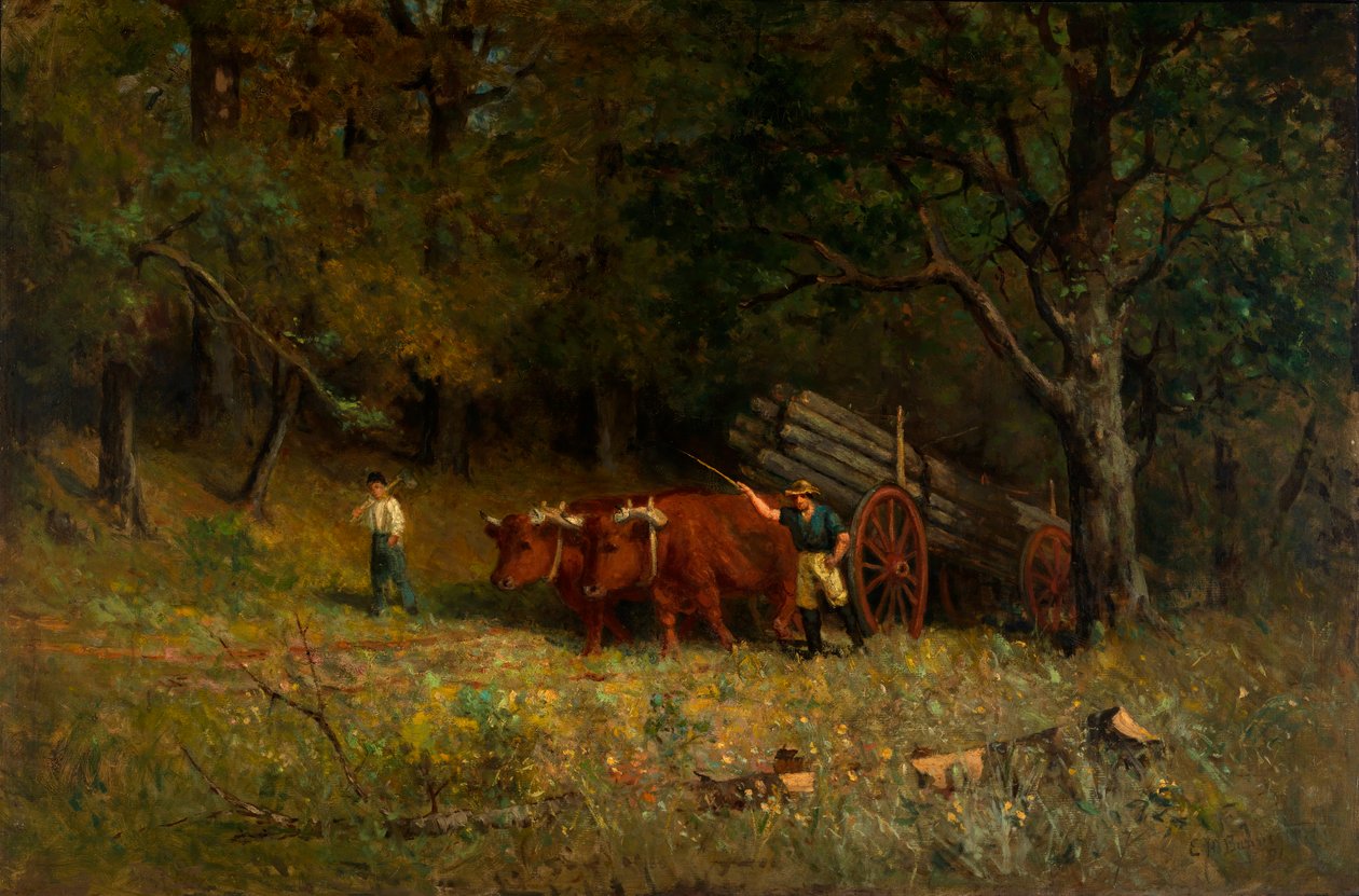 Namnlös pojke och man med oxar, 1891. av Edward Mitchell Bannister