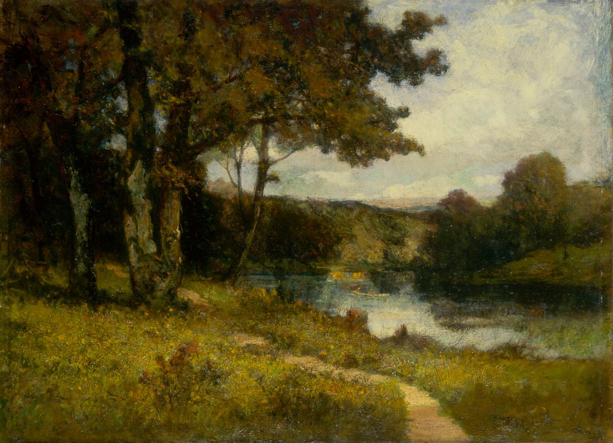 Namnlöst landskap, träd nära floden, 1891. av Edward Mitchell Bannister