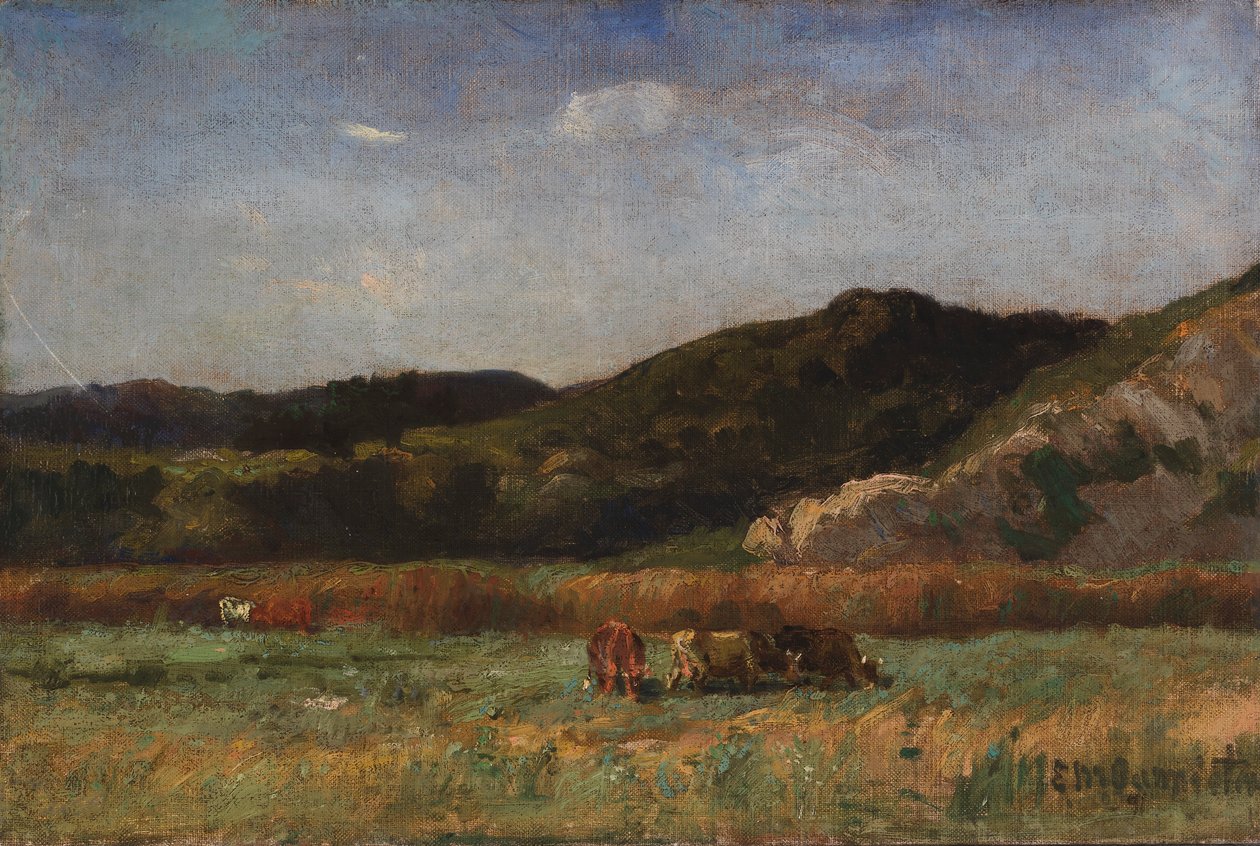 Namnlöst landskap med kor som betar, kullar, 1891. av Edward Mitchell Bannister