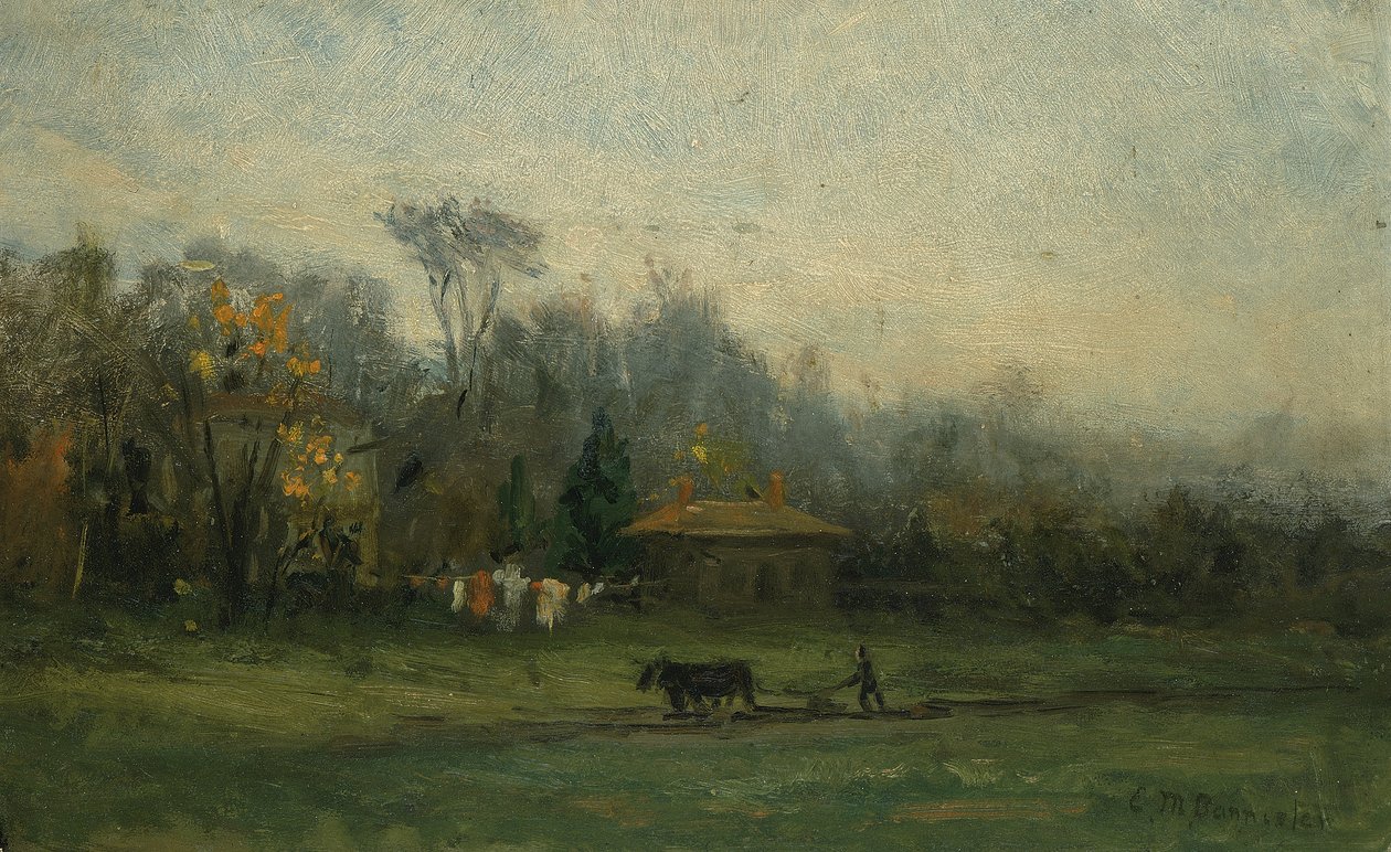 Namnlöst landskap med man som plöjer åkrar, n.d. av Edward Mitchell Bannister