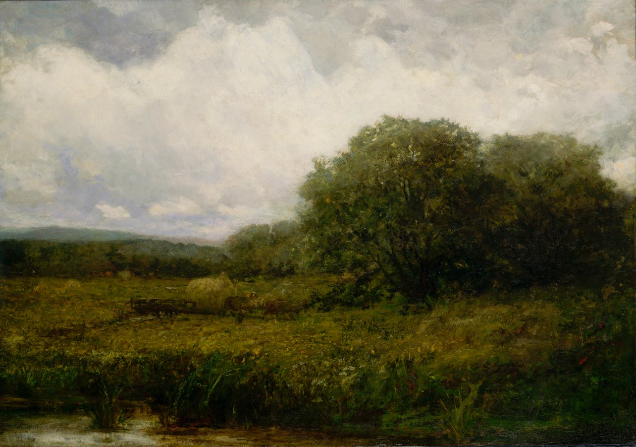 Namnlöst landskap med oxar och hökärra som går över bro, n.d. av Edward Mitchell Bannister