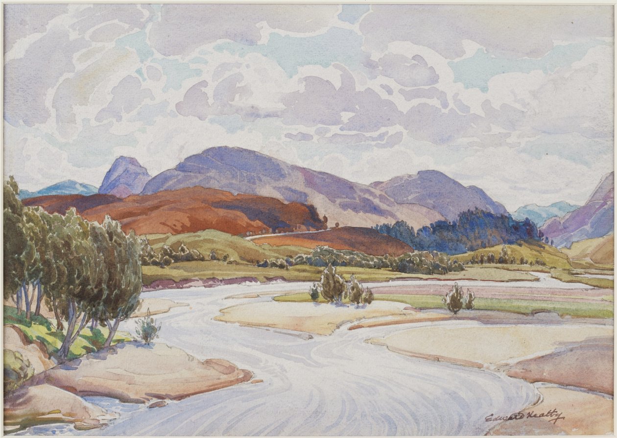 On the Spey (penna och akvarell på papper) av Edward Mossforth Neatby