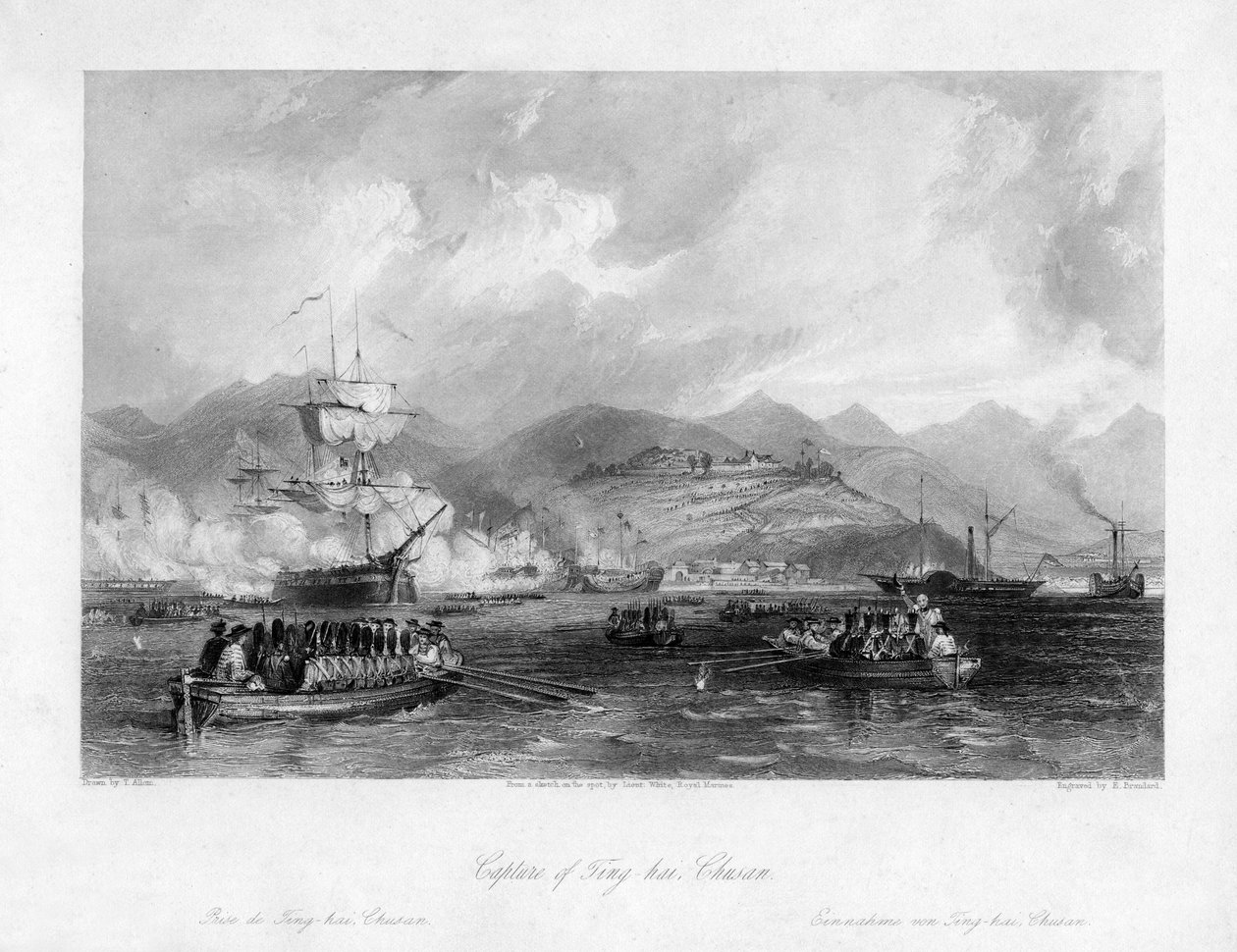 Fångst av Ting-hai, Chusan, Kina, 1841 1800-talet. av Edward Paxman Brandard