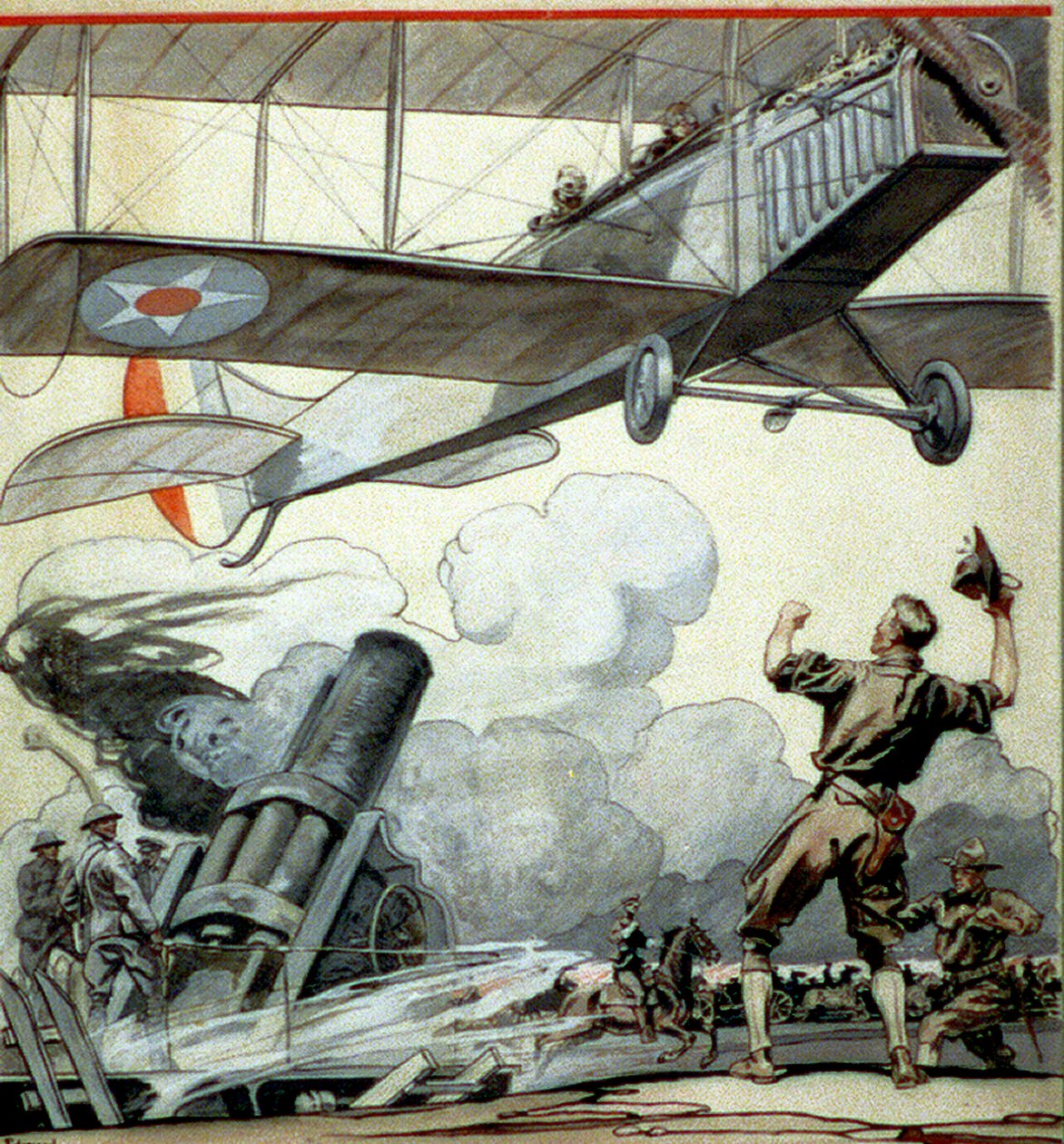 Flygplan, artilleripistol och soldaters av Edward Penfield