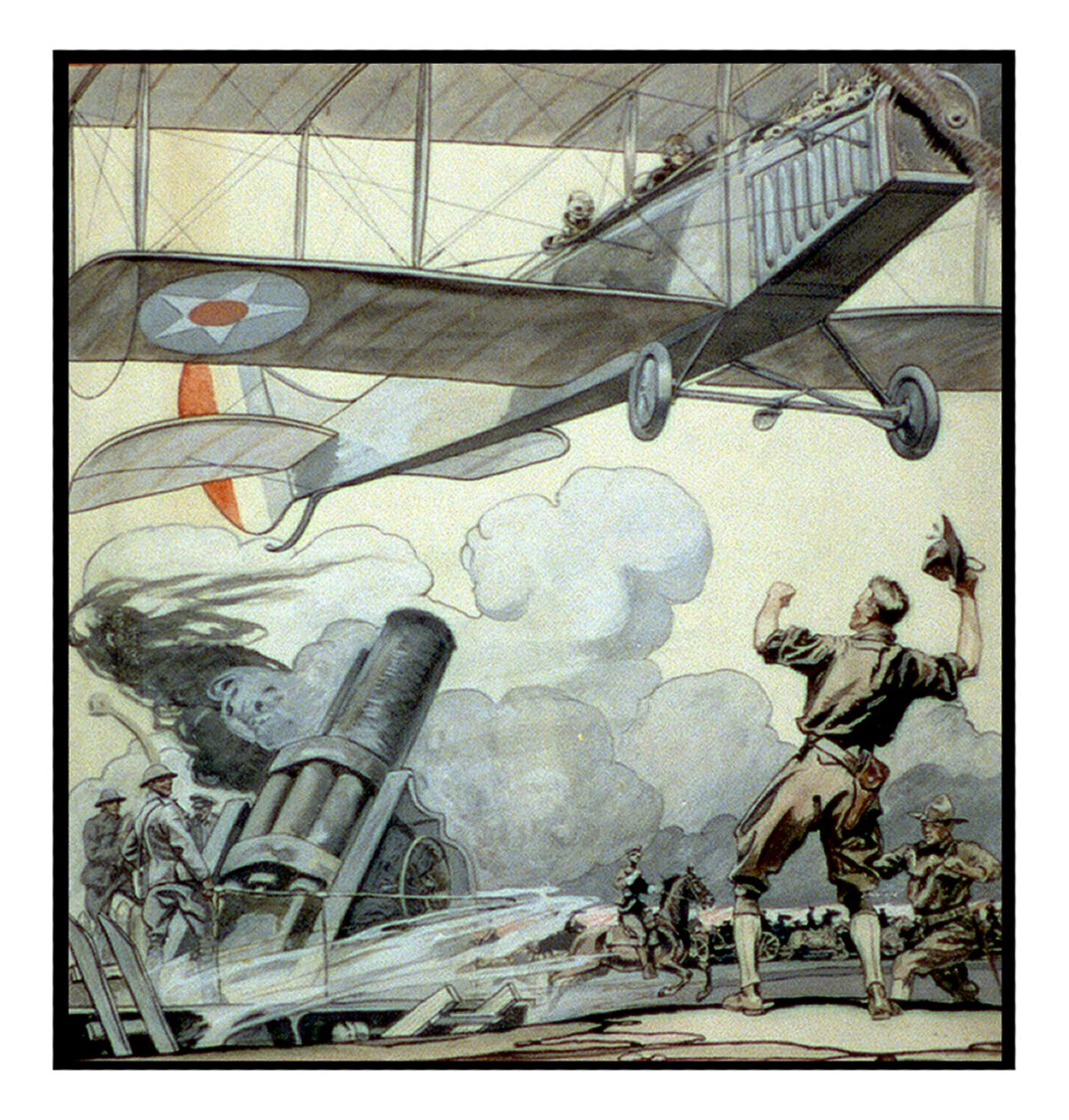 Flygplan, artilleripistol och soldater av Edward Penfield av Edward Penfield