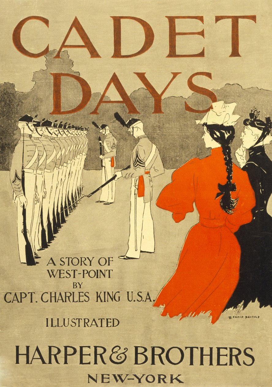 Framsida för Cadet Days, av Capt. Charles King U.S.A., pub. New York, 1894. av Edward Penfield