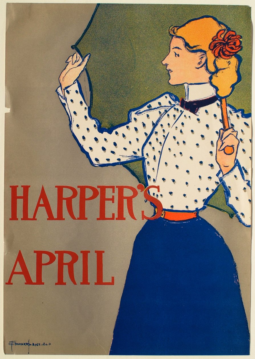 Flicka i blå klänning med paraply, april, Harper