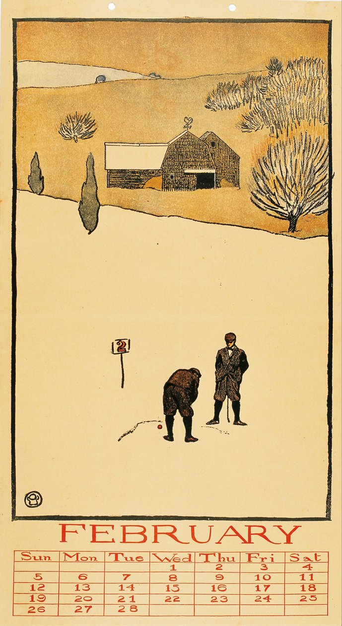 Golfkalender. Februari - Oeuvre de Edward Penfield (1866-1925) - 1899 - Färglitografi - 41x28,6 - Museu Nacional d