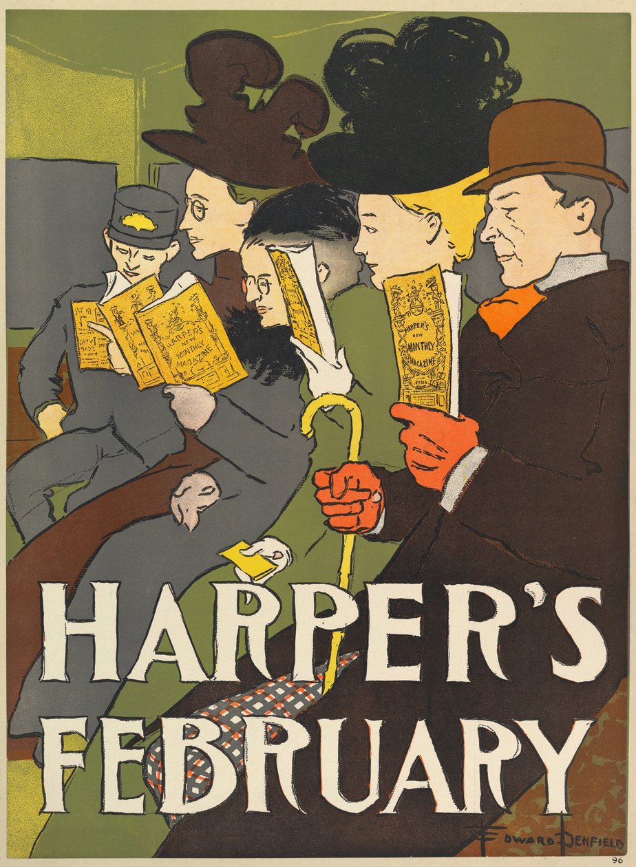 Harpers New Monthly Magazine, februari 1896 (lito i färg) av Edward Penfield