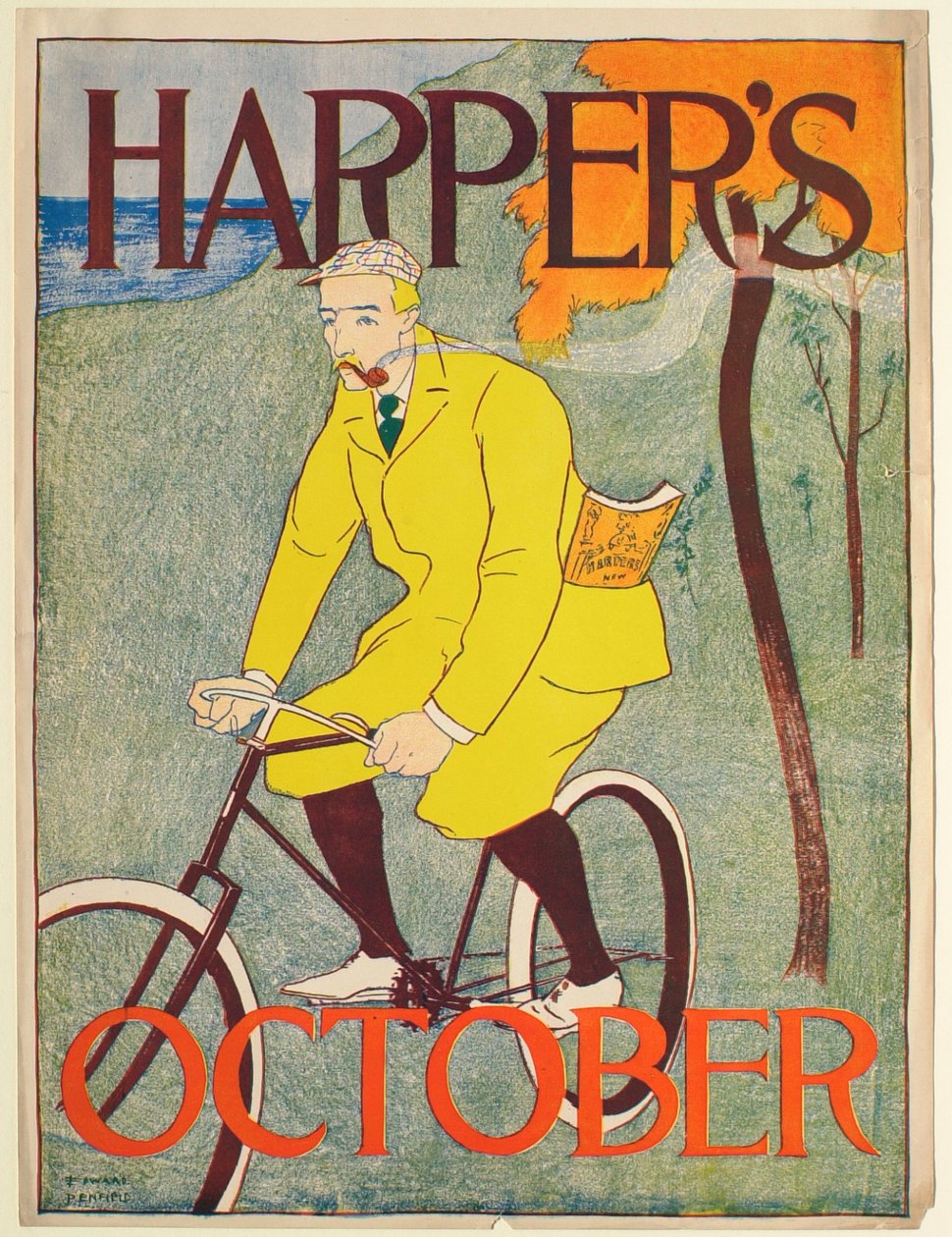 Man i gul kostym på cykel, Harper