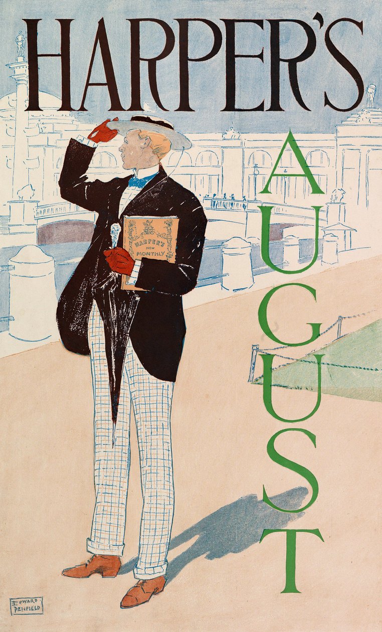Affisch som annonserar Harpers New Monthly Magazine, augusti 1893 (färglitografi) av Edward Penfield