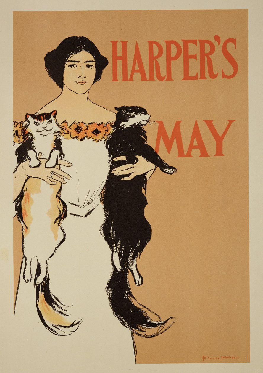 Reproduktion av en affisch med reklam för majnumret av Harper