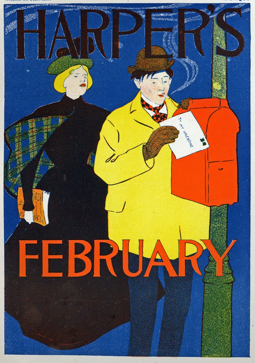 Vetenskap. Kommunikation. Posta. The Valentine letter, affisch av Penfiel för tidningen Harper