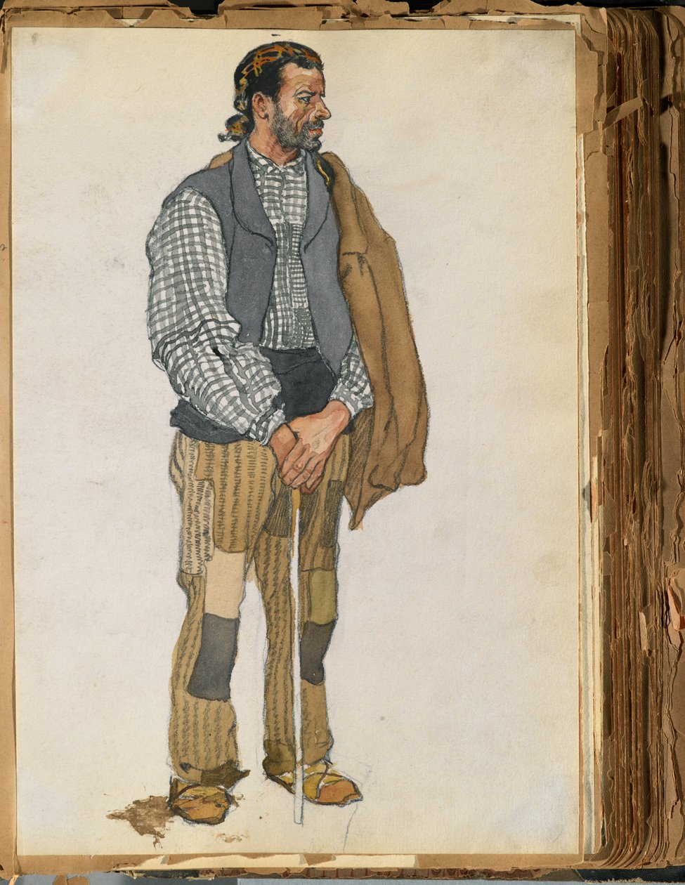 Skiss av en spansk man, 1906 (wc & grafit på papper monterad i klippbok) av Edward Penfield