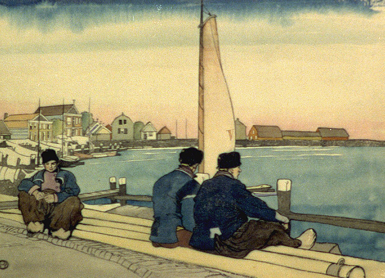 Väntar på vind och tidvatten akvarell av Edward Penfield av Edward Penfield